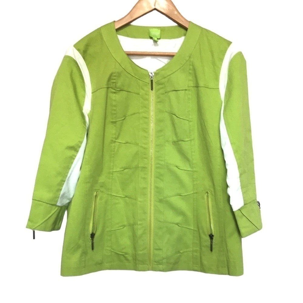 ADAM Jacobs green white mesh back 3/4 sleeve zip up jacket size Medium